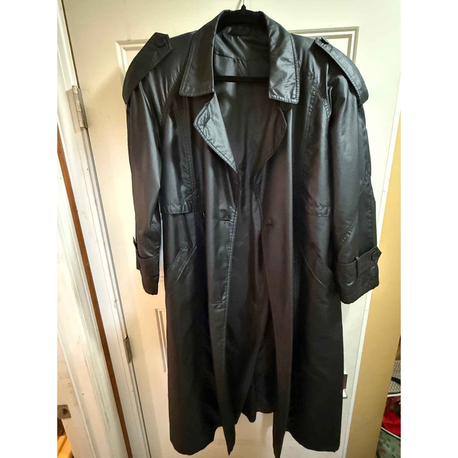 Vintage Utex Black Trench Coat Double Breasted Belted Long Rain Jacket Womens 10